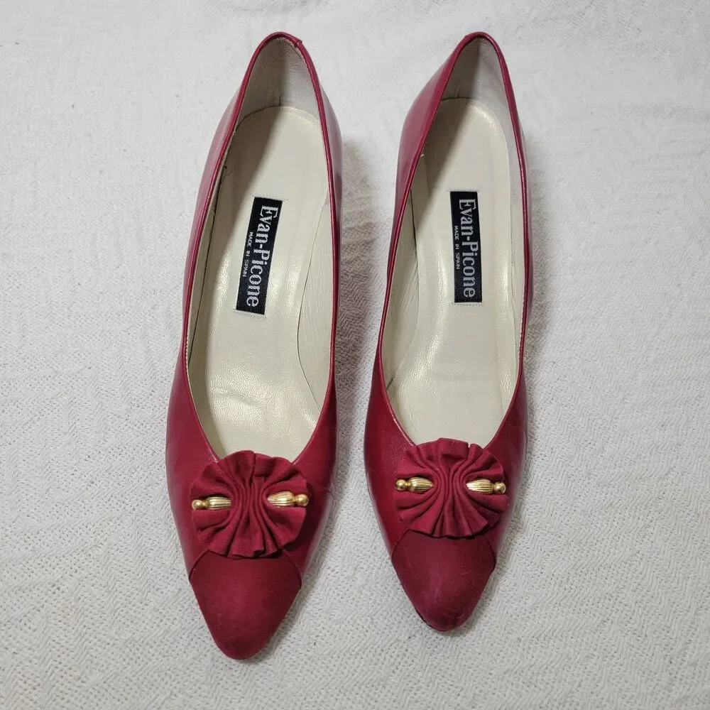 Vintage Evan Picone Red‎ Leather Pumps Made In Spain Size 10